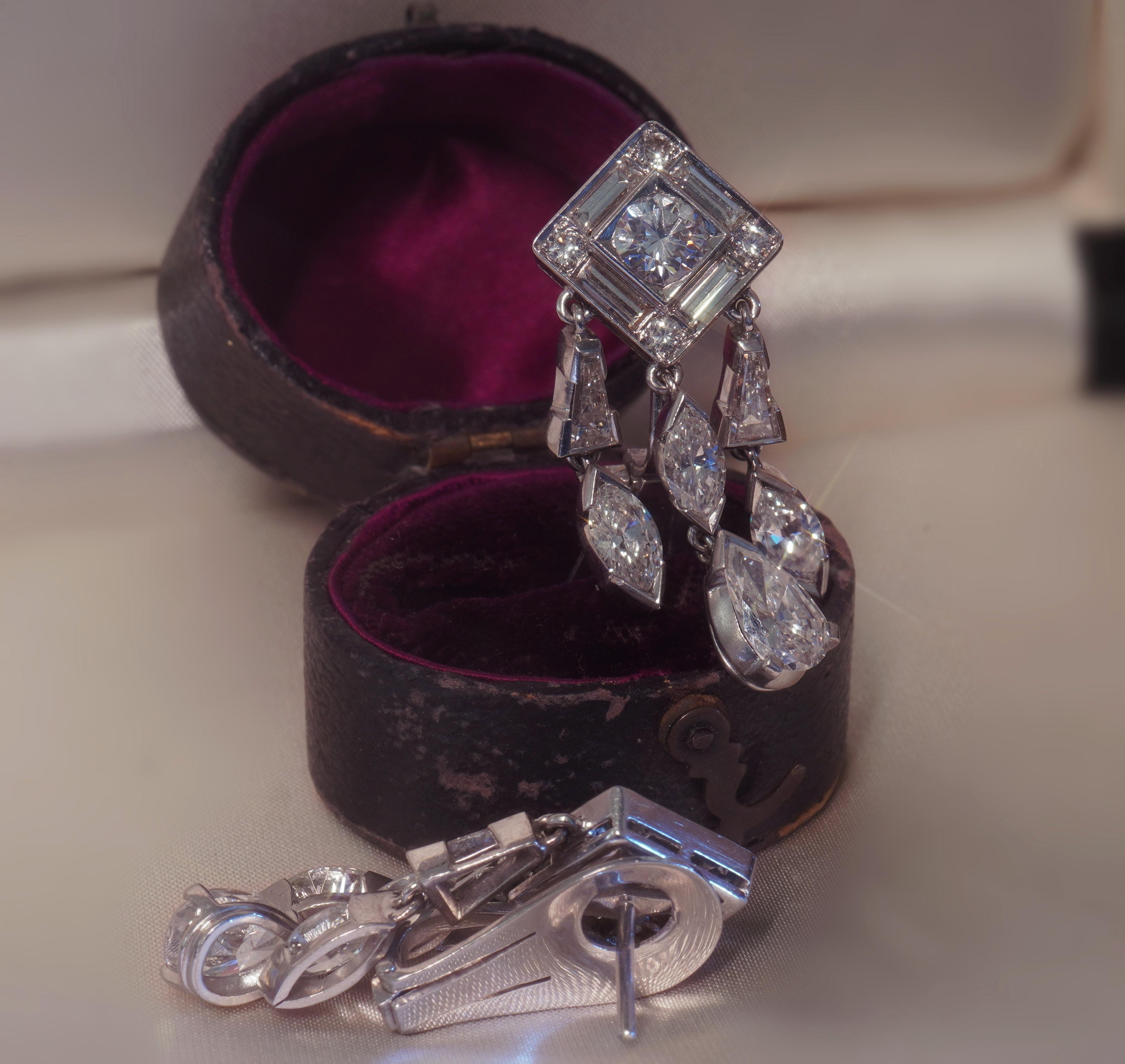 Platin GIA Diamant Antike 18K Ohrringe Vintage fein VVS Huge 9,64 Karat! im Angebot 4