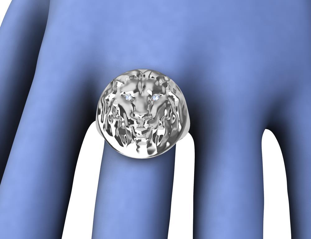 Platinum Diamond Eyes Solid Lion Head Signet Ring 2