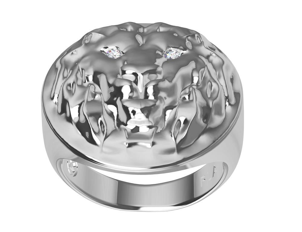 For Sale:  Platinum GIA Diamond Eyes Solid Lion Head Signet Ring 6