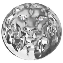 Platinum Diamond Eyes Solid Lion Head Signet Ring