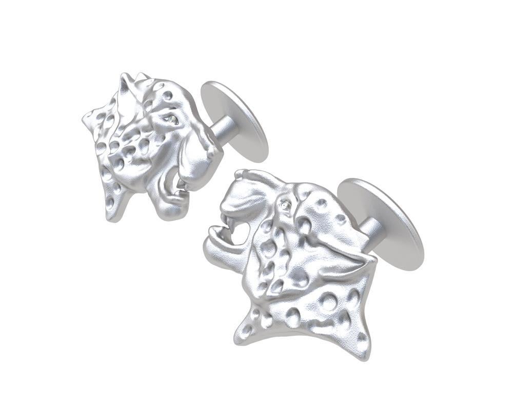 Round Cut Platinum GIA Diamond Leopard Cufflinks For Sale