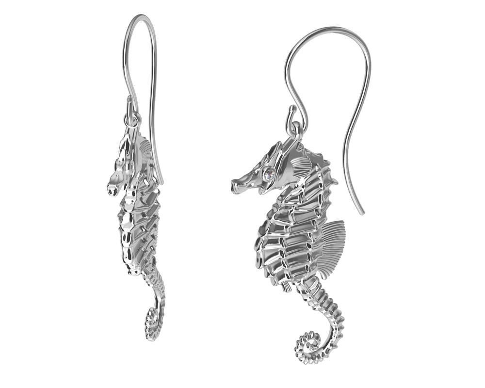 Platinum GIA Diamond Sea Horse Earrings, These are sculpted by Tiffany Designer,  Thomas Kurilla.
 The ocean, we've got to love it. These sea horses are actually life size.  30 mm long with diamond eyes. The life and energy of the ocean is beyond