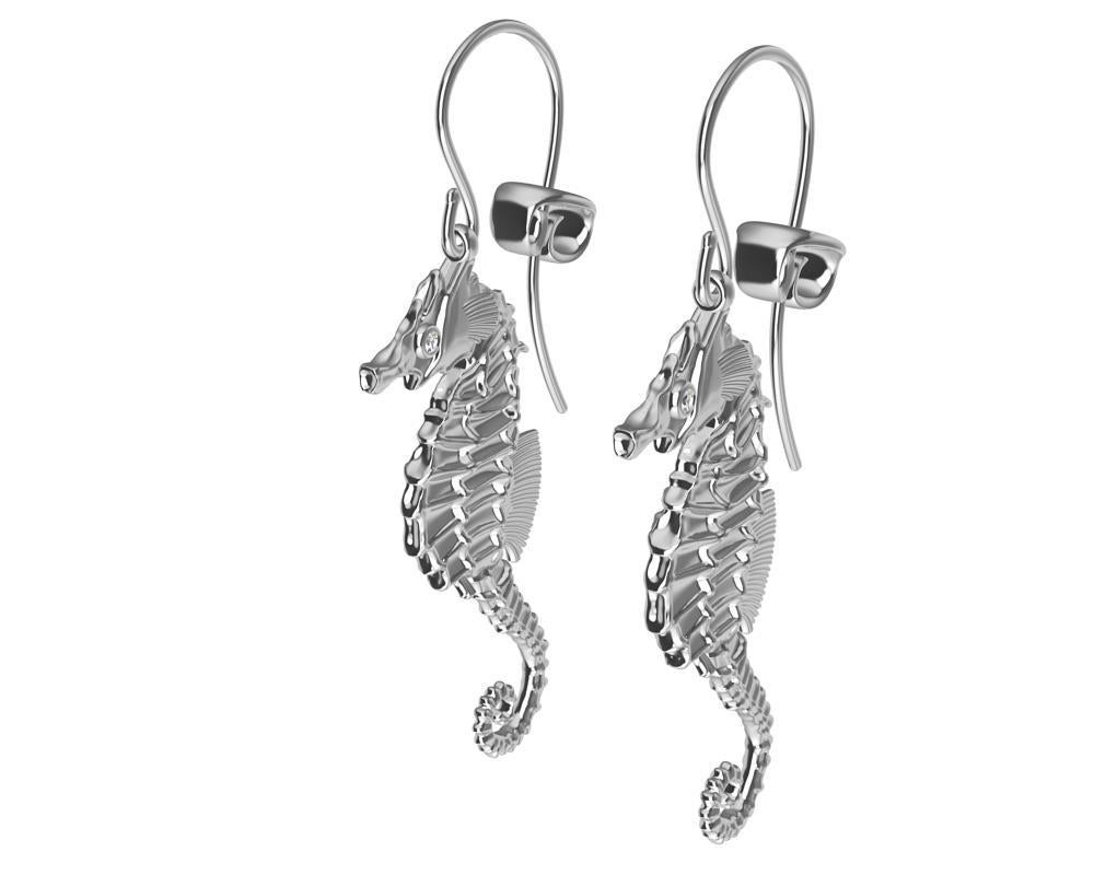 Contemporary Platinum GIA Diamond Sea Horse Earrings For Sale