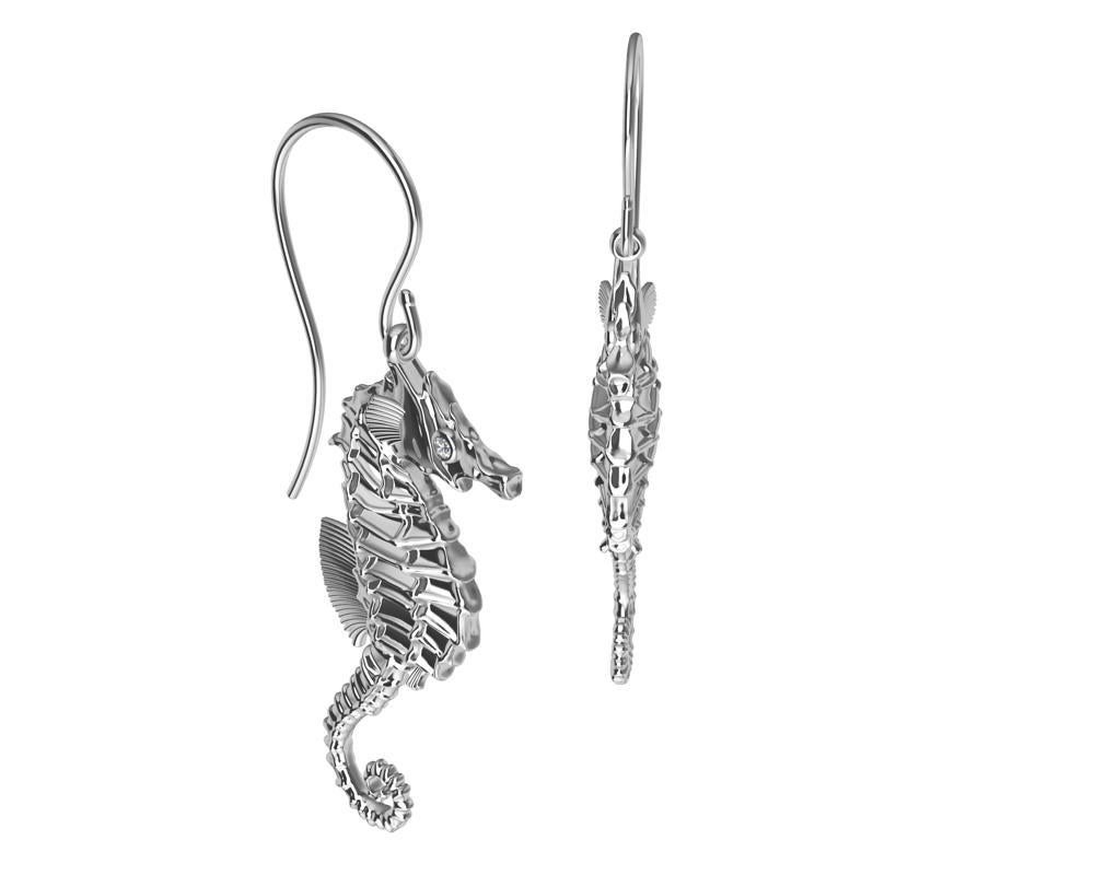 Boucles d'oreilles hippocampe en platine et diamants GIA Neuf - En vente à New York, NY