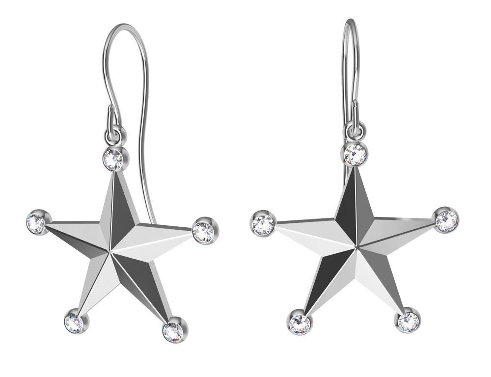 Platinum GIA Diamond Star Dangle Earrings, The star, an Iconic shape. Created to sparkle a new way. And start the new year with earrings to elevate the decade. Diamonds are GIA , Hcolor , vs1 . .30 ct wt. 
 The earring with the hook is 1 3/16 inch