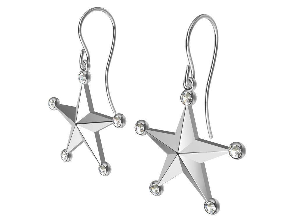 Contemporary Platinum GIA Diamond Star Dangle Earrings For Sale