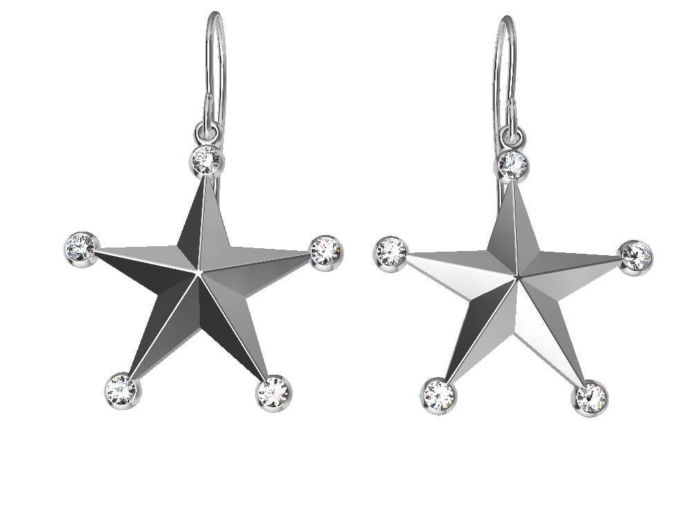 Round Cut Platinum GIA Diamond Star Dangle Earrings For Sale