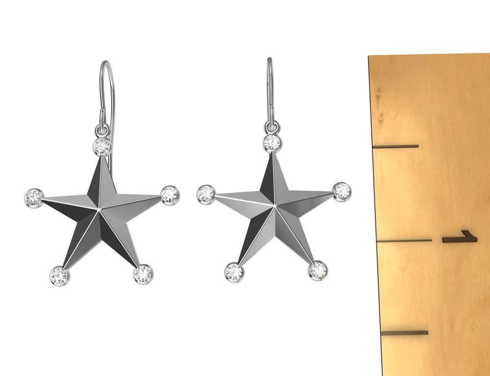 Platinum GIA Diamond Star Dangle Earrings In New Condition For Sale In New York, NY