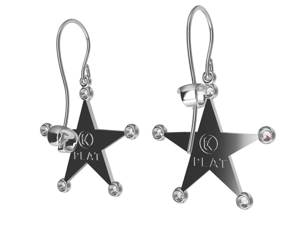 Platinum GIA Diamond Star Dangle Earrings For Sale 3
