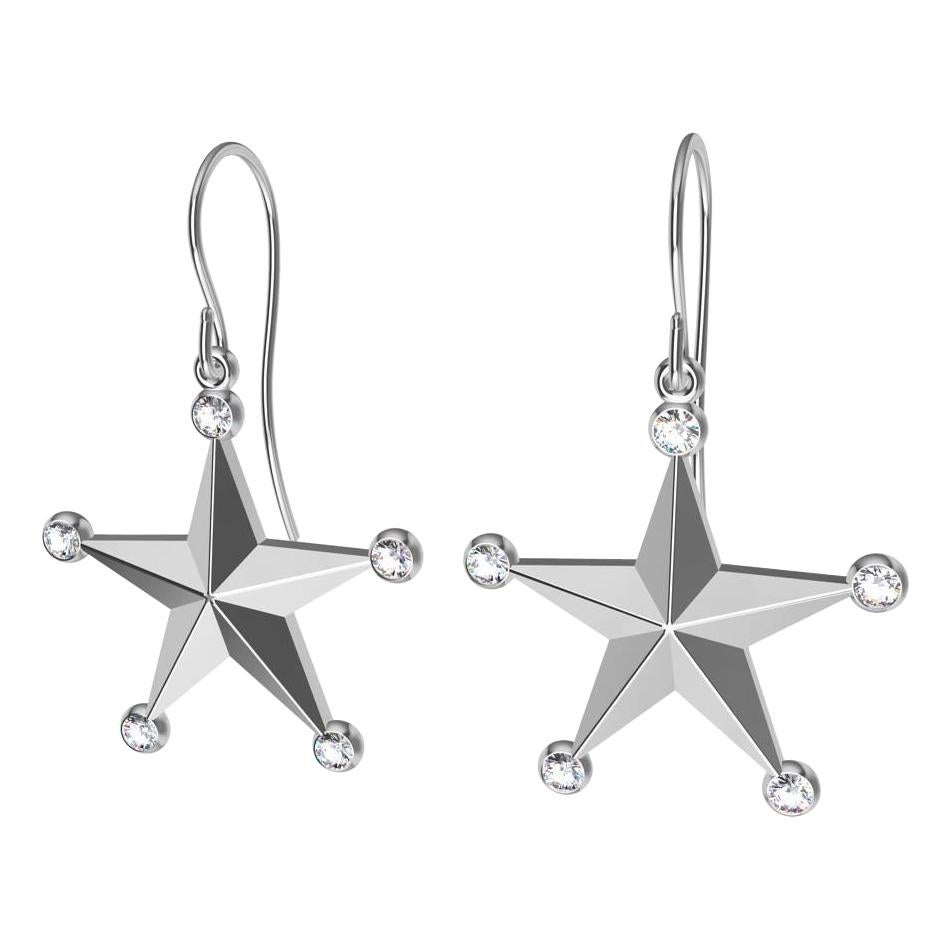 Platinum GIA Diamond Star Dangle Earrings For Sale