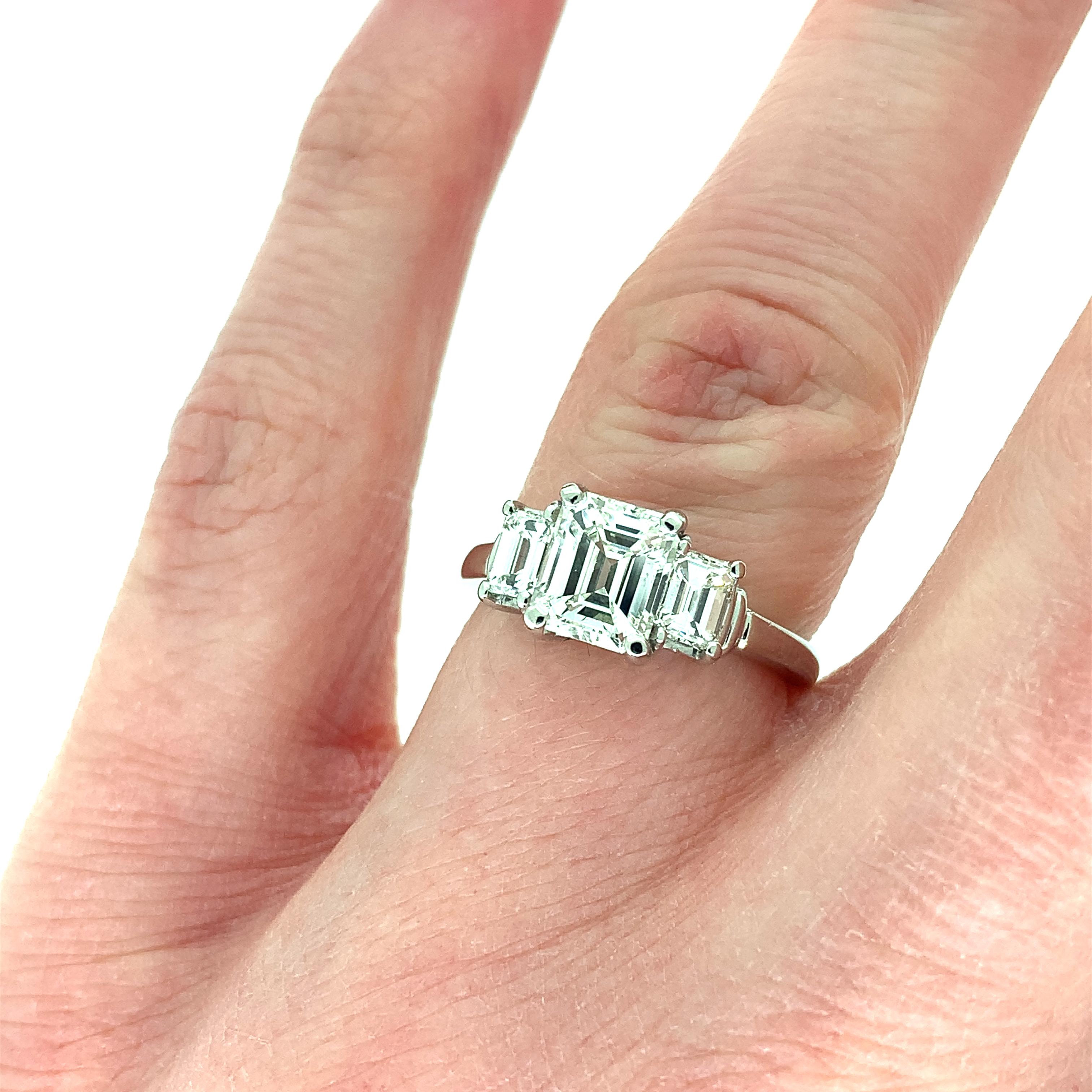 Platinum GIA Emerald Cut 2 Carat TW 3-Stone Genuine Natural Diamond Ring #J4938 5