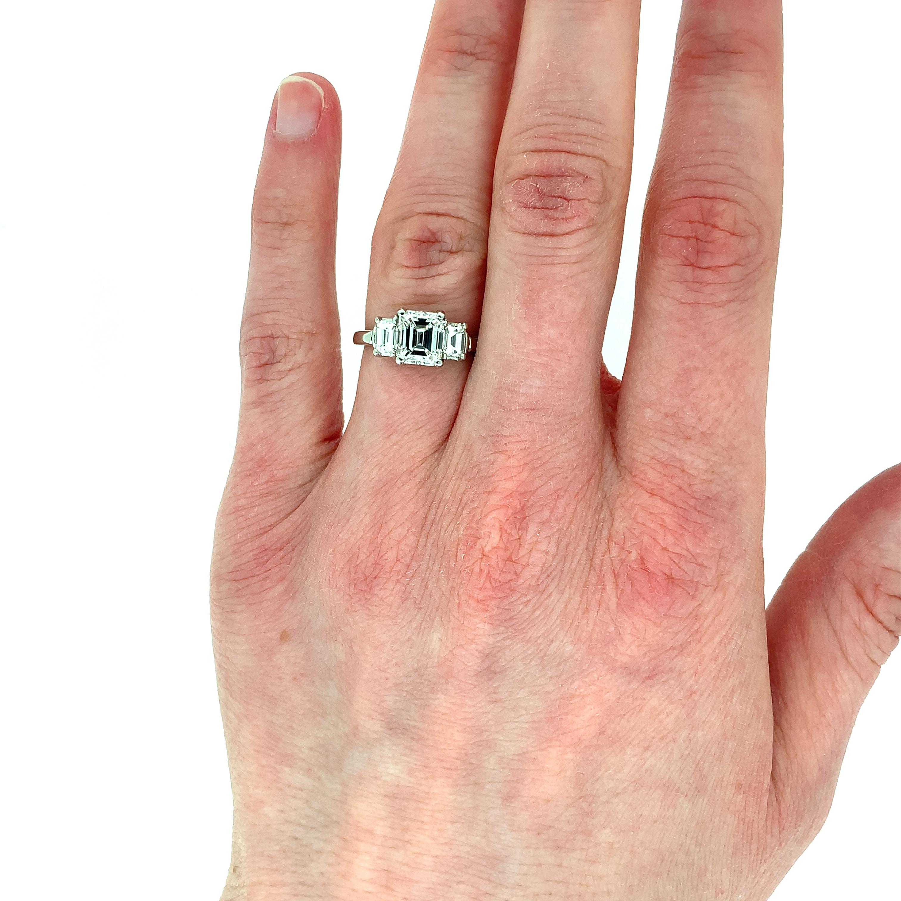 Platinum GIA Emerald Cut 2 Carat TW 3-Stone Genuine Natural Diamond Ring #J4938 6