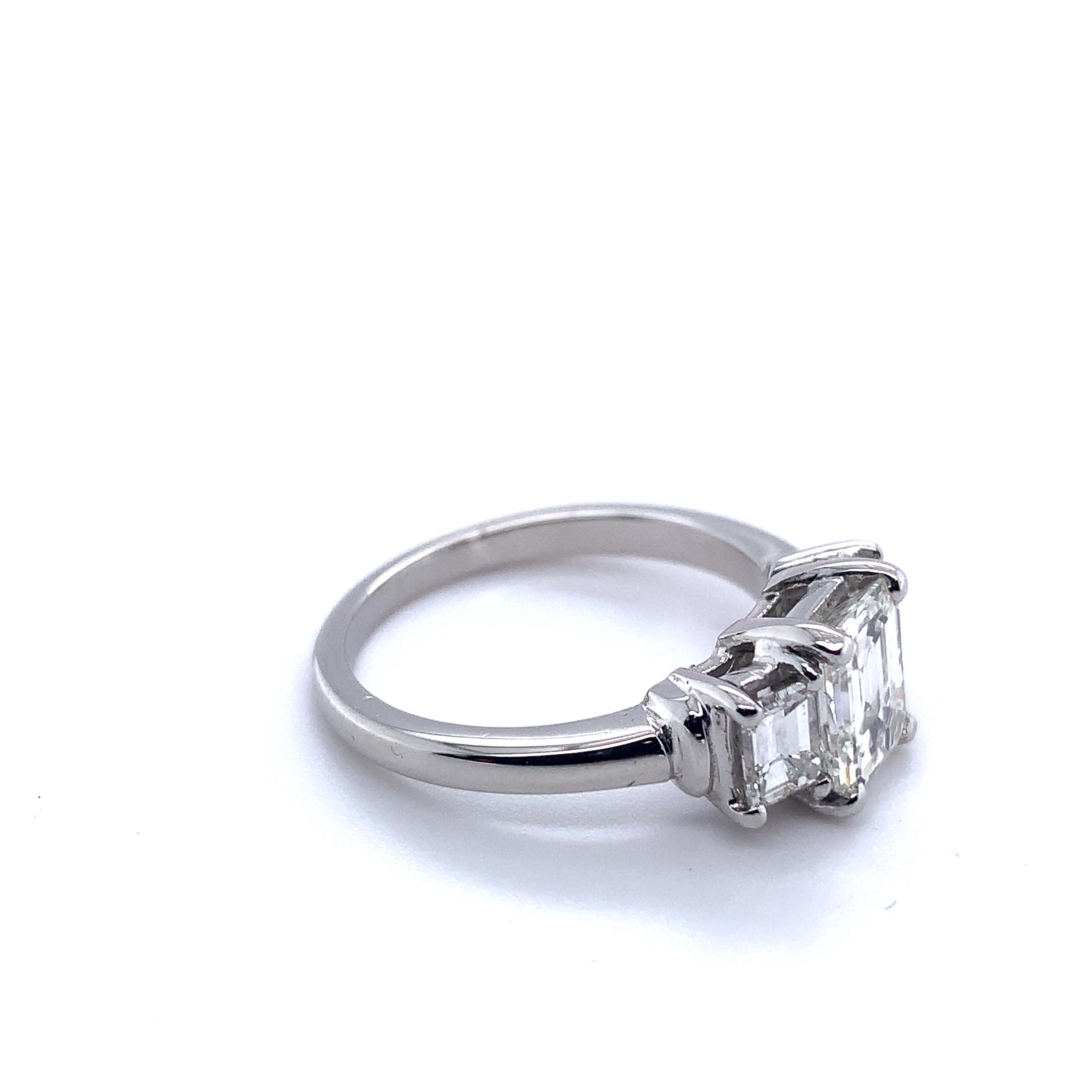 Women's Platinum GIA Emerald Cut 2 Carat TW 3-Stone Genuine Natural Diamond Ring #J4938
