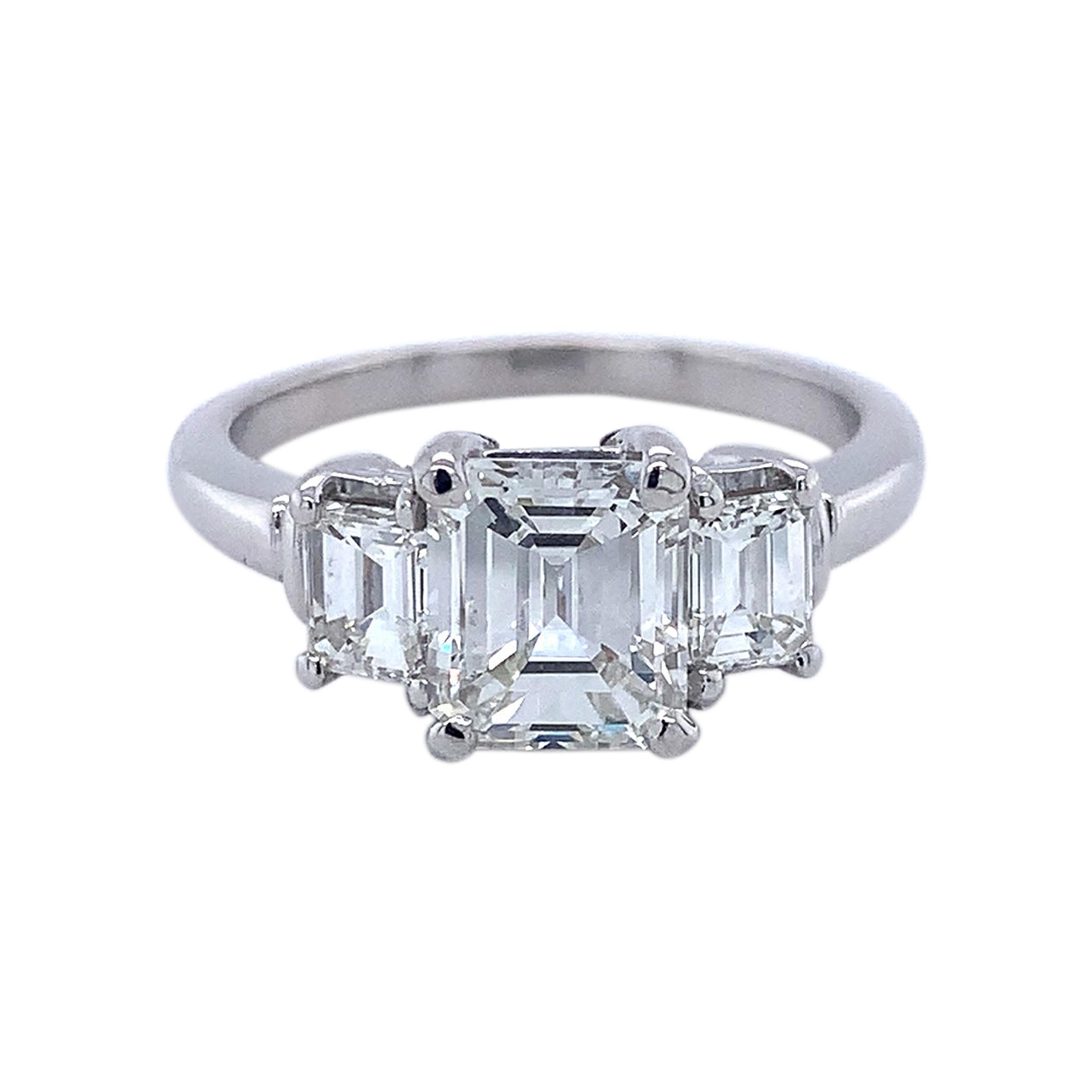 Platinum GIA Emerald Cut 2 Carat TW 3-Stone Genuine Natural Diamond Ring #J4938