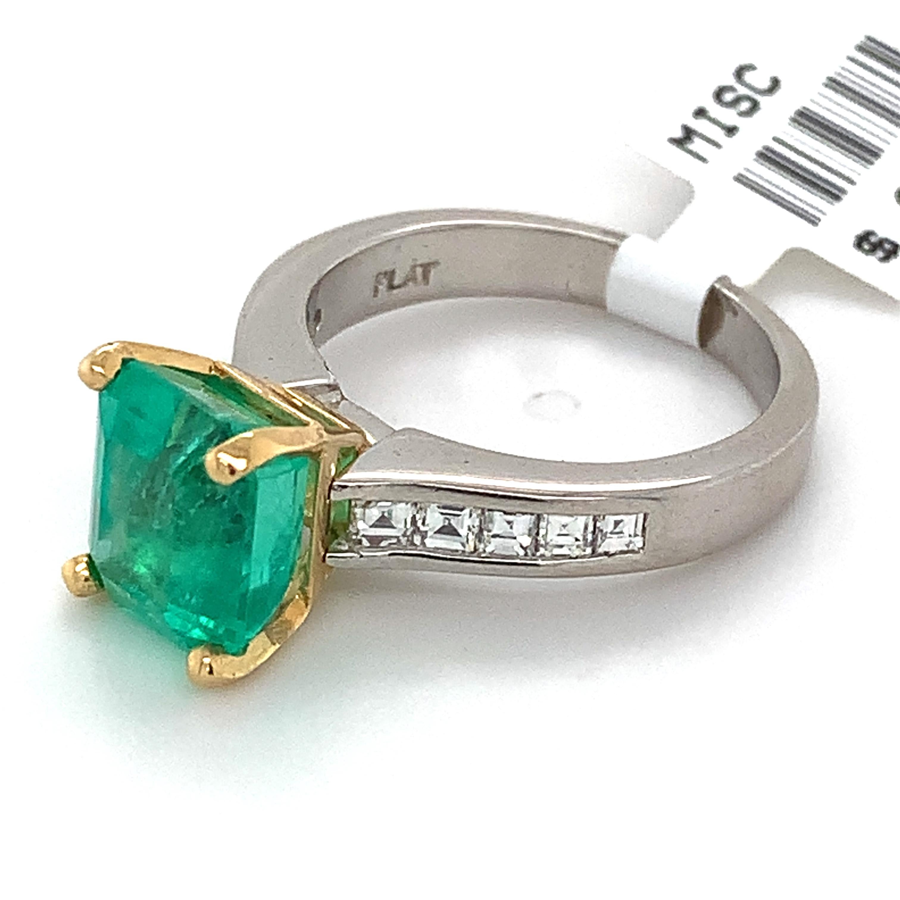 Platinum GIA Emerald Cut Colombian Emerald W/ Asscher Cut Diamond Ring 6