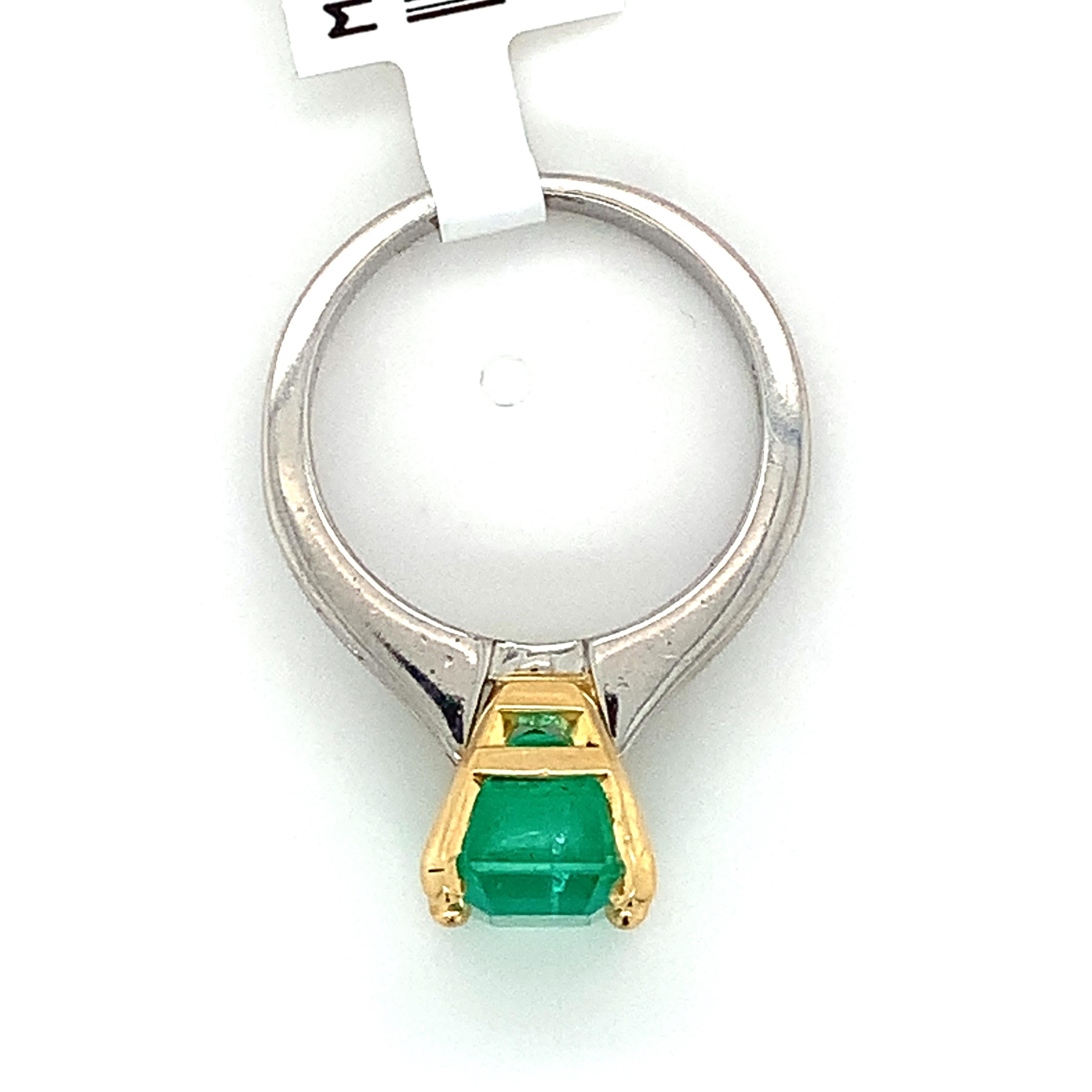 Platinum GIA Emerald Cut Colombian Emerald W/ Asscher Cut Diamond Ring 7