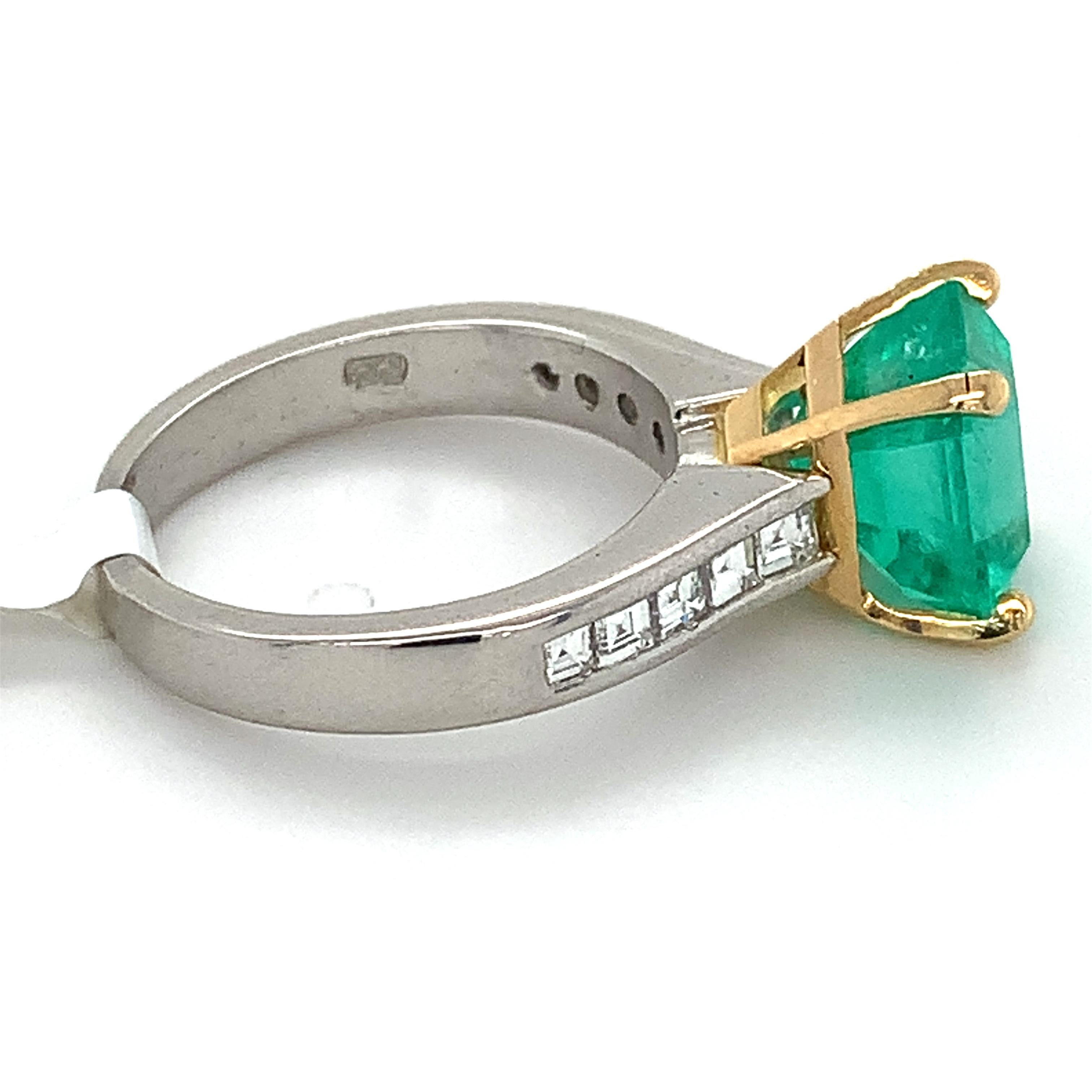 Platinum GIA Emerald Cut Colombian Emerald W/ Asscher Cut Diamond Ring 1
