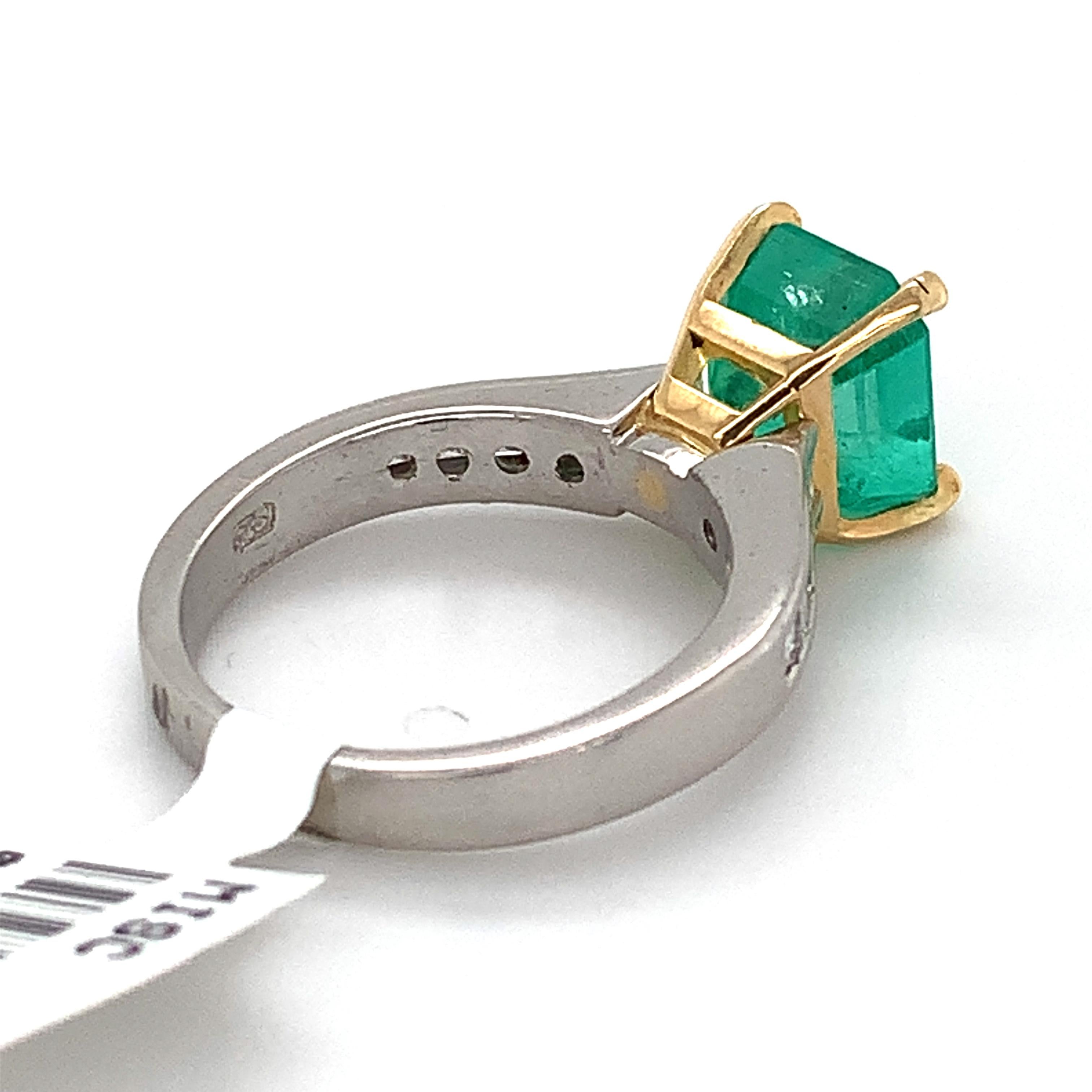 Platinum GIA Emerald Cut Colombian Emerald W/ Asscher Cut Diamond Ring 2