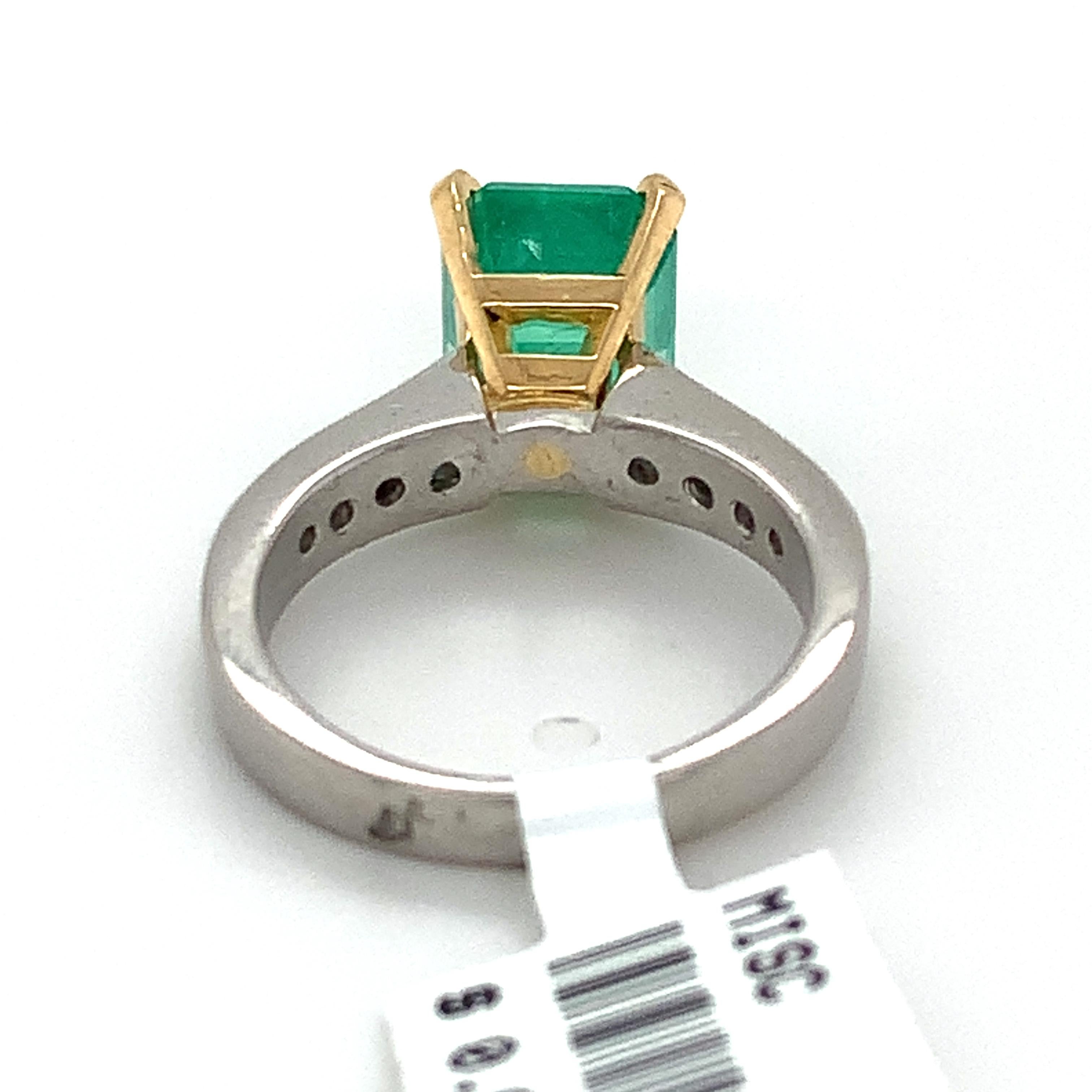Platinum GIA Emerald Cut Colombian Emerald W/ Asscher Cut Diamond Ring 3
