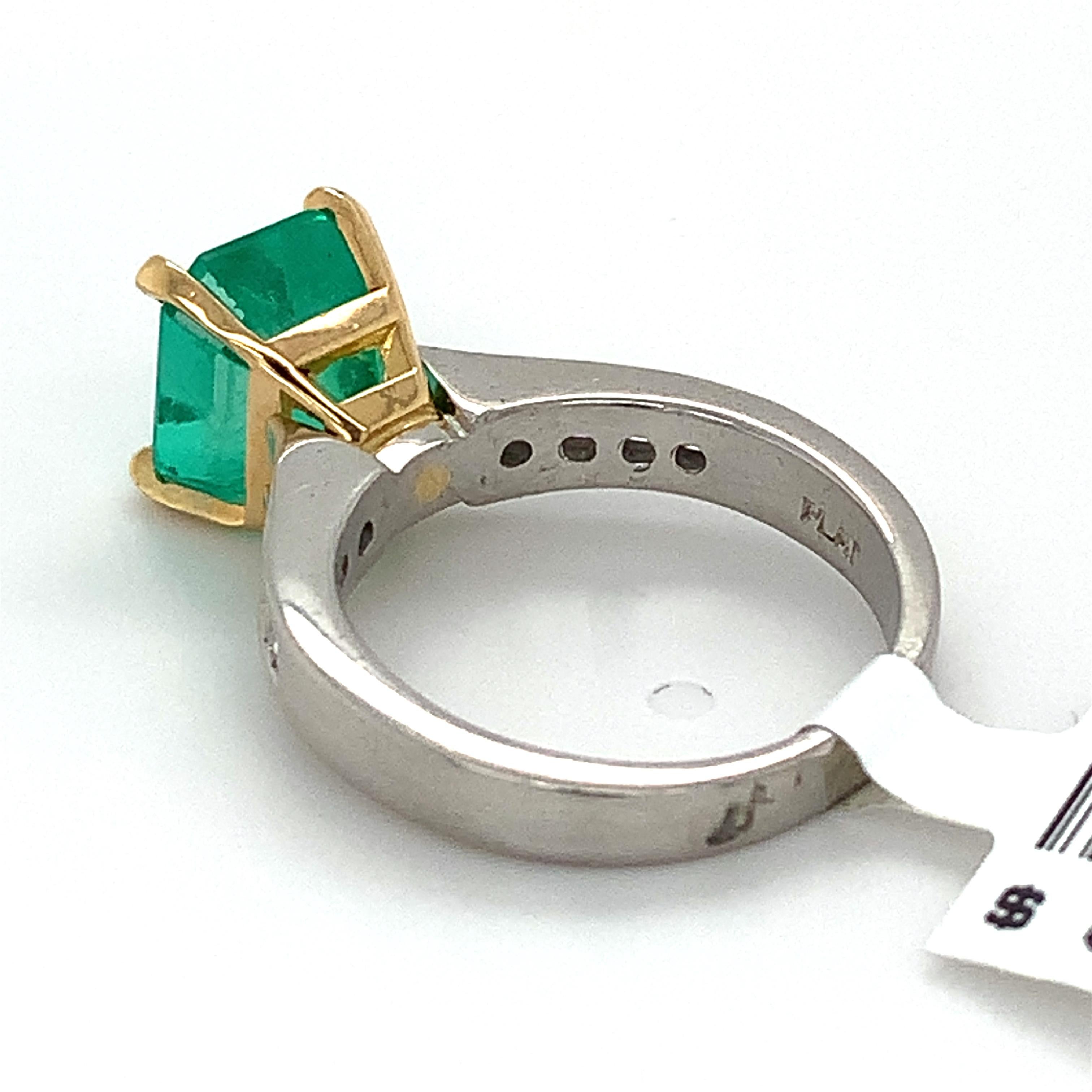 Platinum GIA Emerald Cut Colombian Emerald W/ Asscher Cut Diamond Ring 4