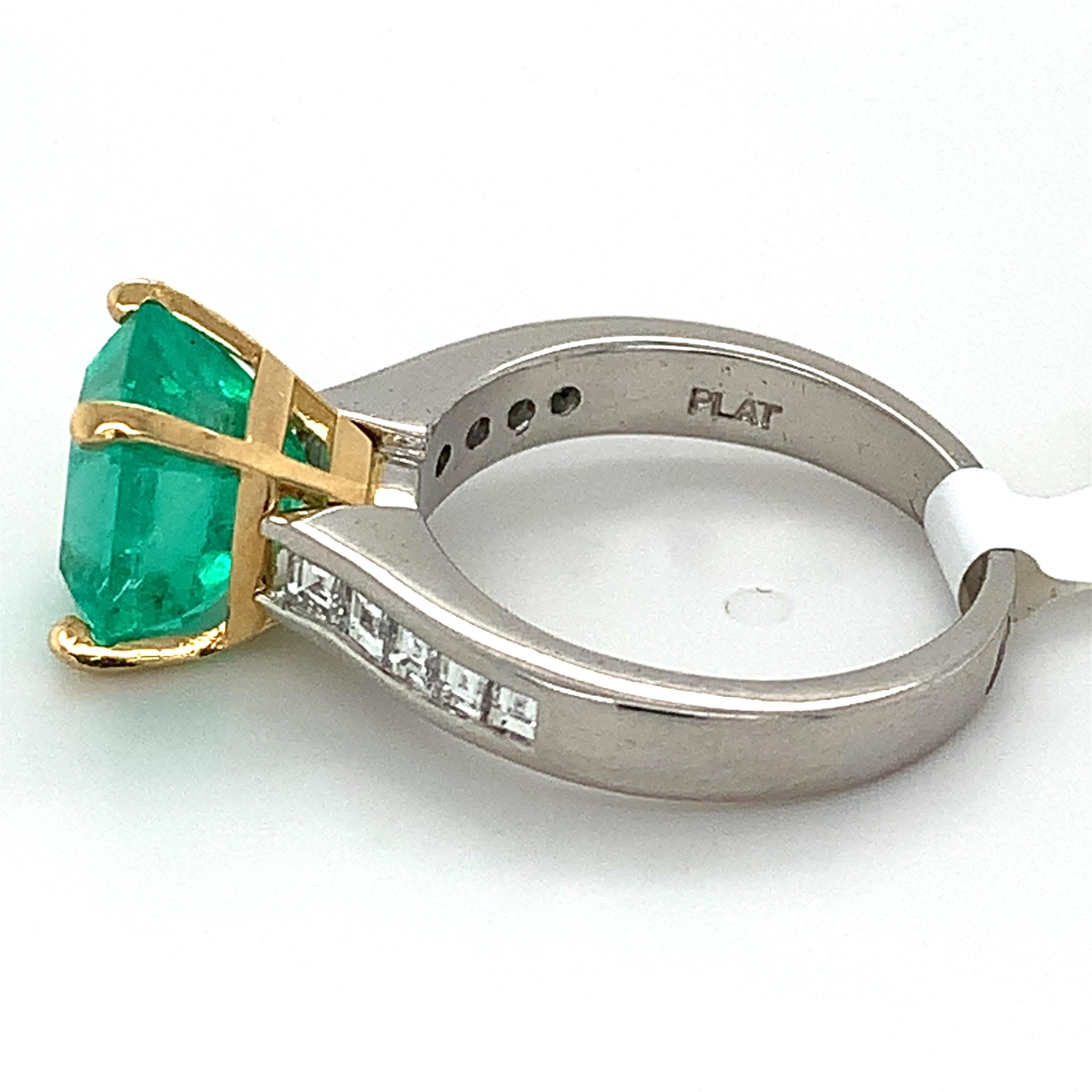 Platinum GIA Emerald Cut Colombian Emerald W/ Asscher Cut Diamond Ring 5