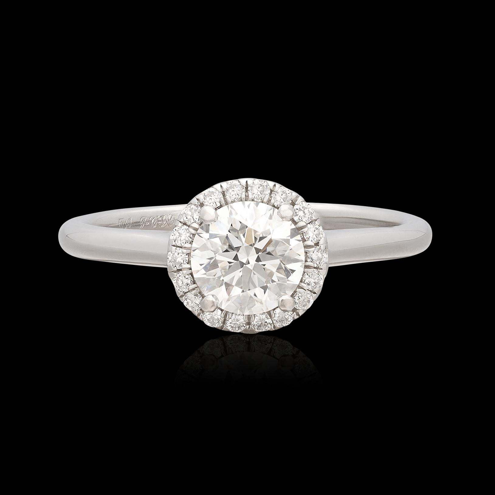 Round Cut Platinum GIA F/VS2 Diamond Halo Ring For Sale