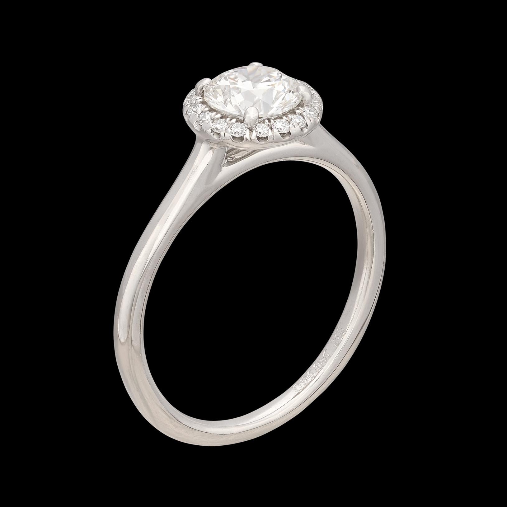 Platinum GIA F/VS2 Diamond Halo Ring For Sale 1