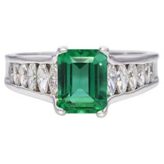 Platinum GIA F1 1.80ct Zambian Emerald and Marquise Diamond Ring