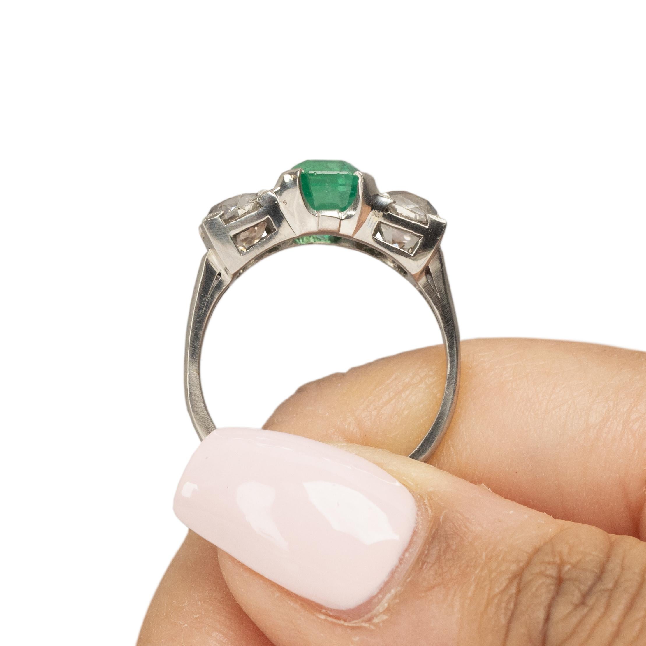 Platinum GIA F1 Natural Zambian Emerald & Diamond Three Stone Engagement Ring  For Sale 2