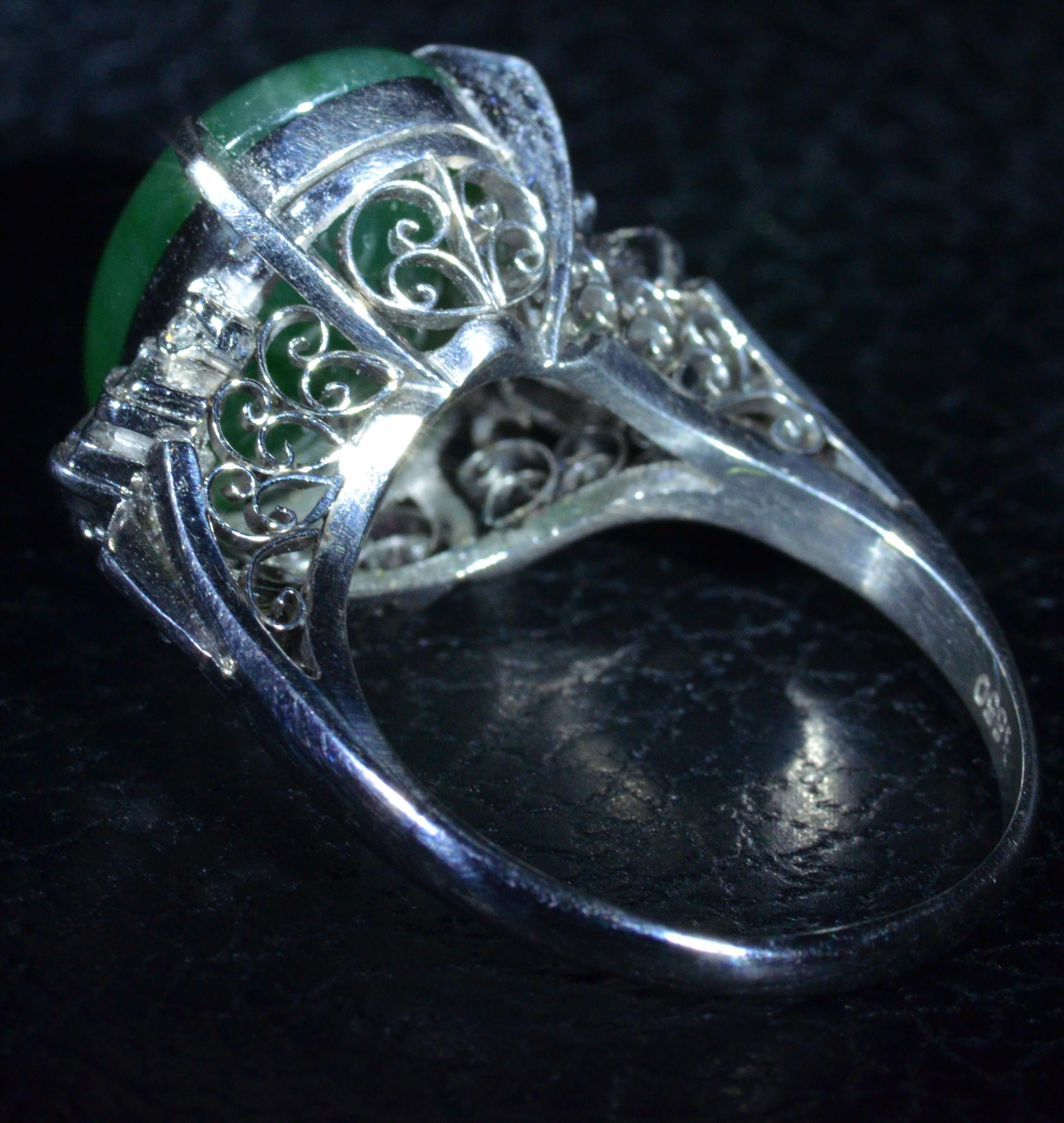 Art Deco Platinum GIA Graded 12 Carat Natural Jadeite Jade Ring Set with Diamonds For Sale
