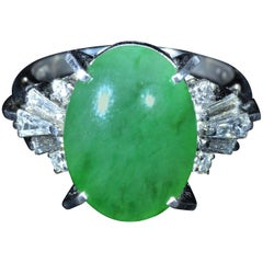Vintage Platinum GIA Graded 12 Carat Natural Jadeite Jade Ring Set with Diamonds