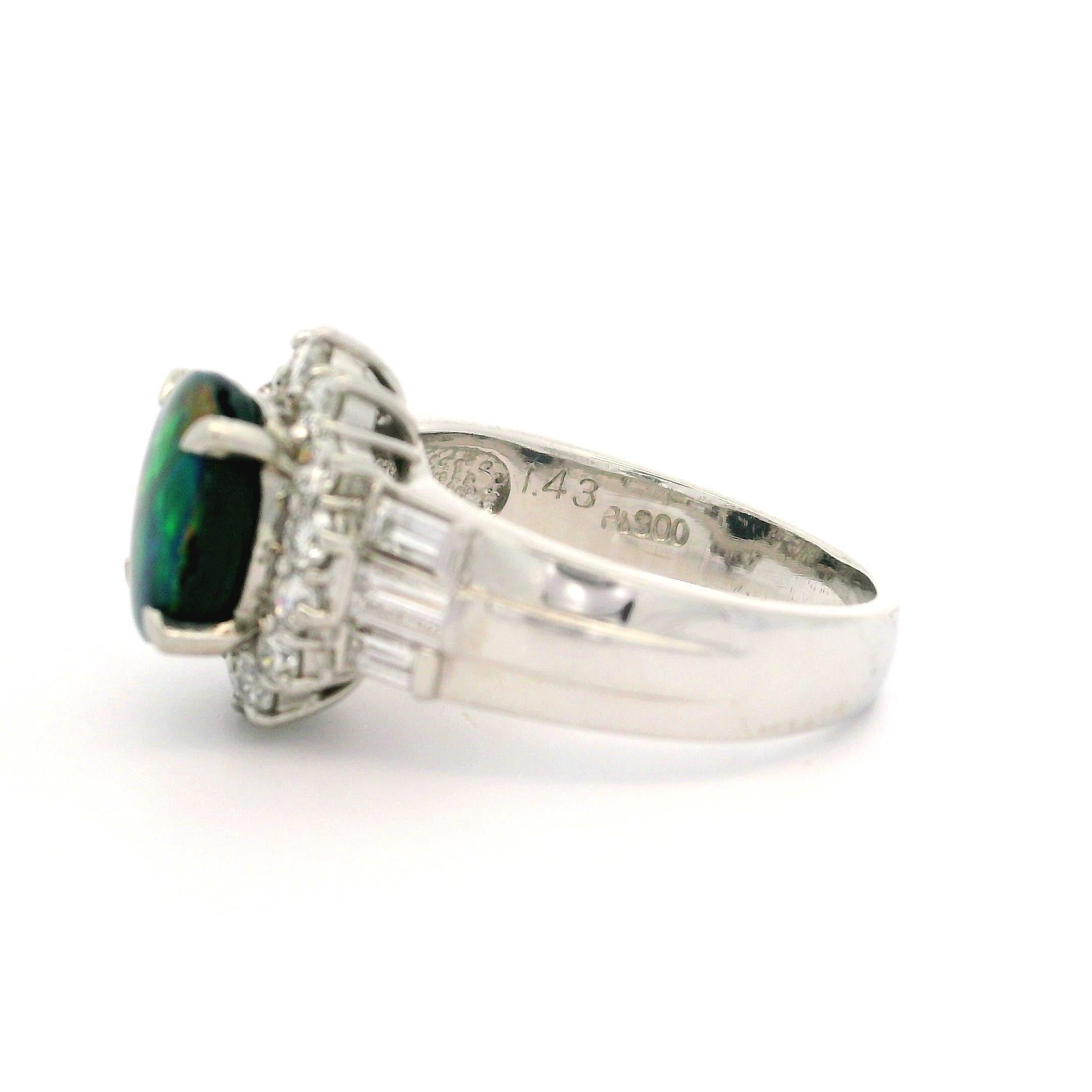 Women's Platinum GIA Graded 2.27ctw Oval Cut Black Opal & Diamond Cocktail Ring For Sale