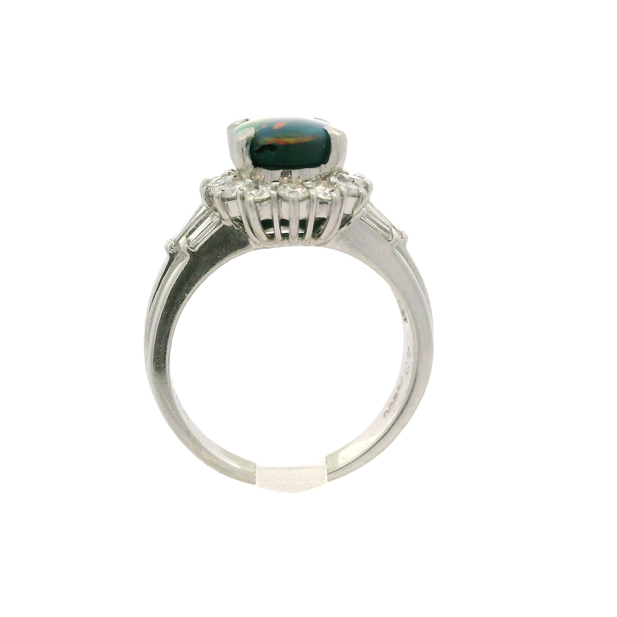 Platinum GIA Graded 2.27ctw Oval Cut Black Opal & Diamond Cocktail Ring For Sale 4