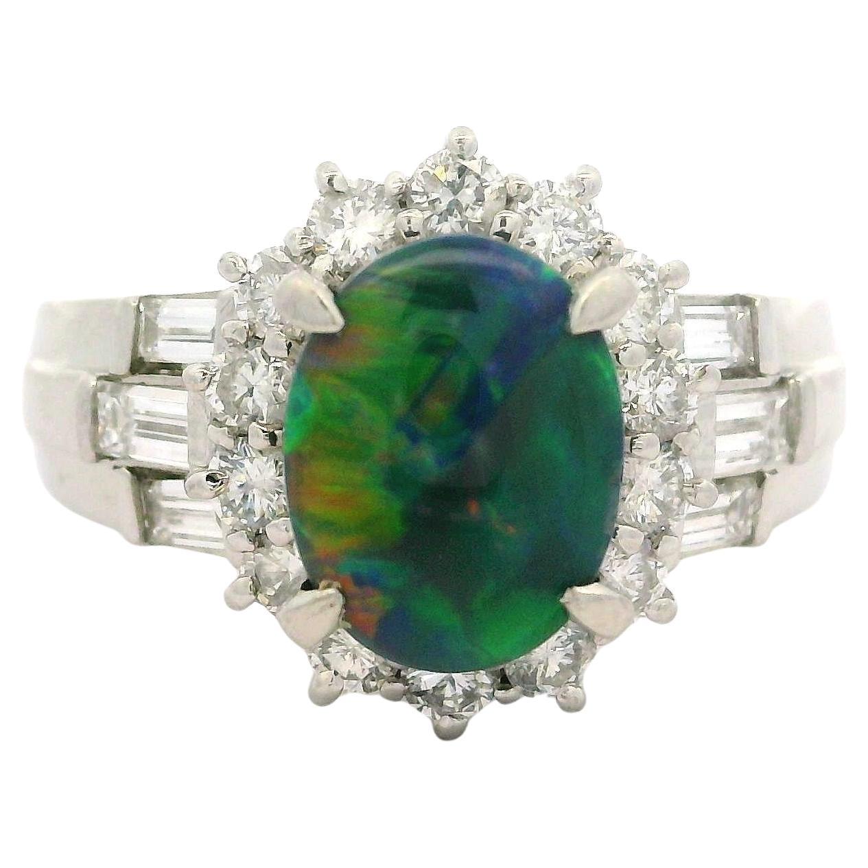 Platinum GIA Graded 2.27ctw Oval Cut Black Opal & Diamond Cocktail Ring