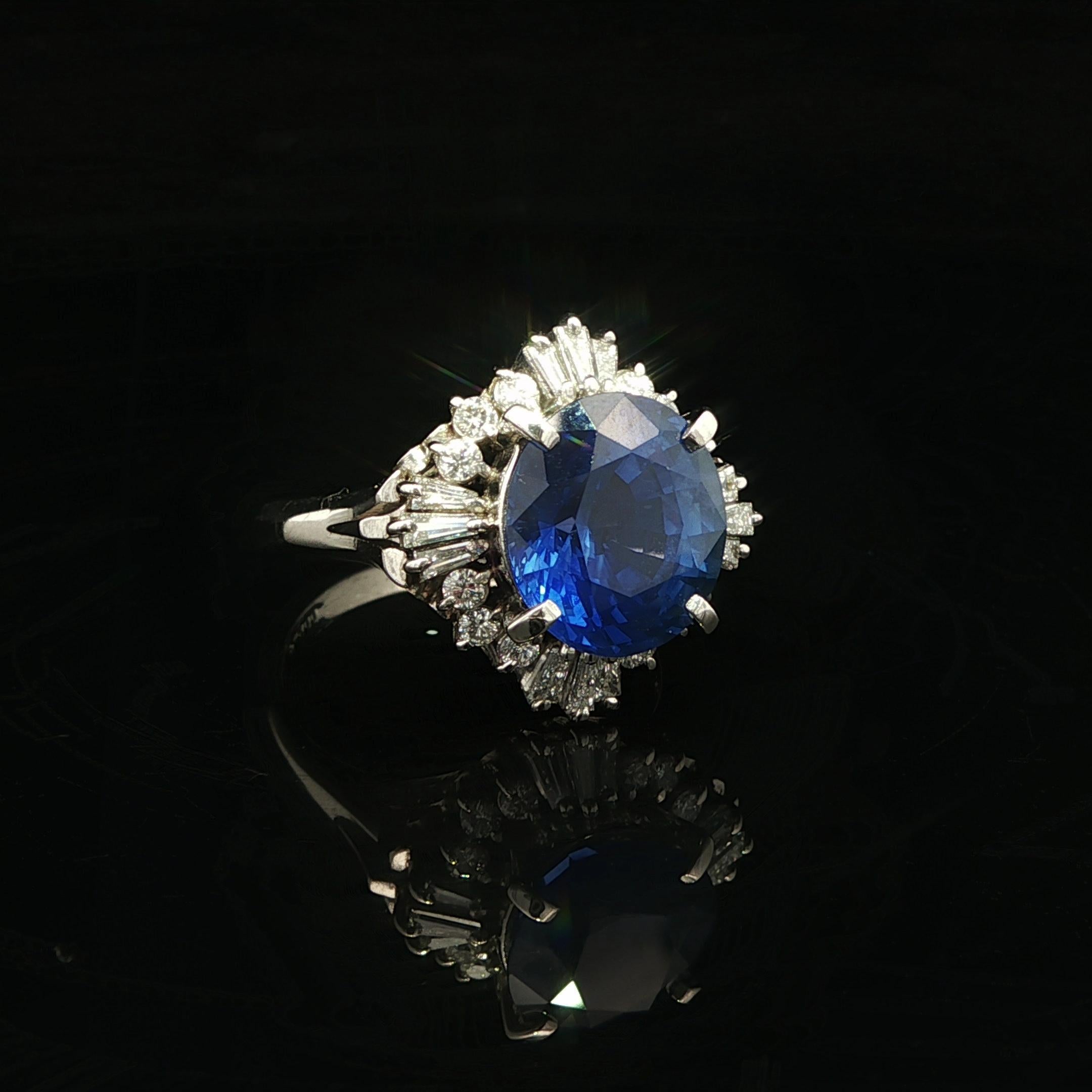 Oval Cut Platinum GIA Graded 5.93ctw Oval Royal Blue Sapphire & Diamond Target Ring For Sale