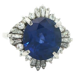 Platinum GIA Graded 5.93ctw Oval Royal Blue Sapphire & Diamond Target Ring