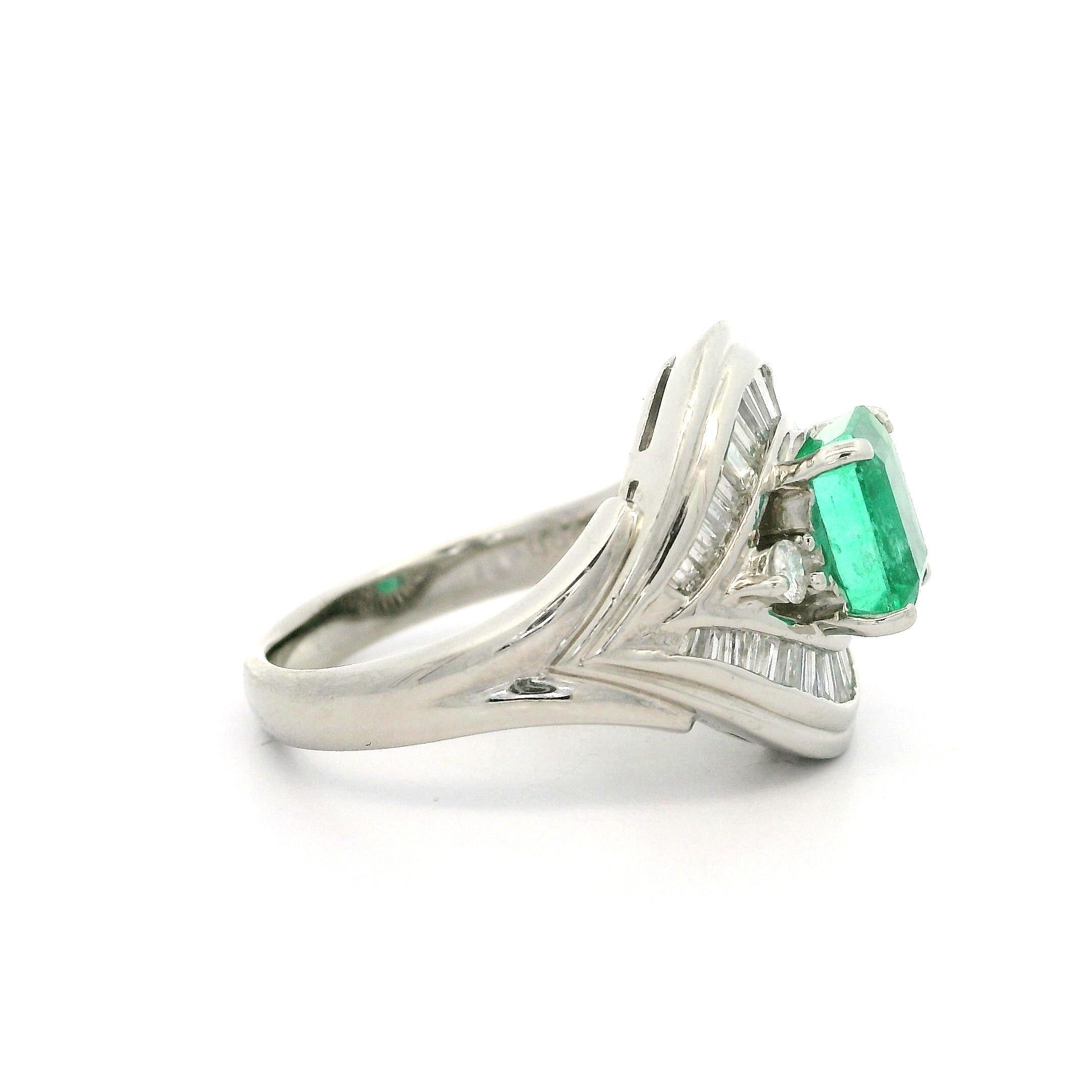 Platinum GIA High Quality 2ctw Colombian Emerald w/ Diamond Flared Ring For Sale 5