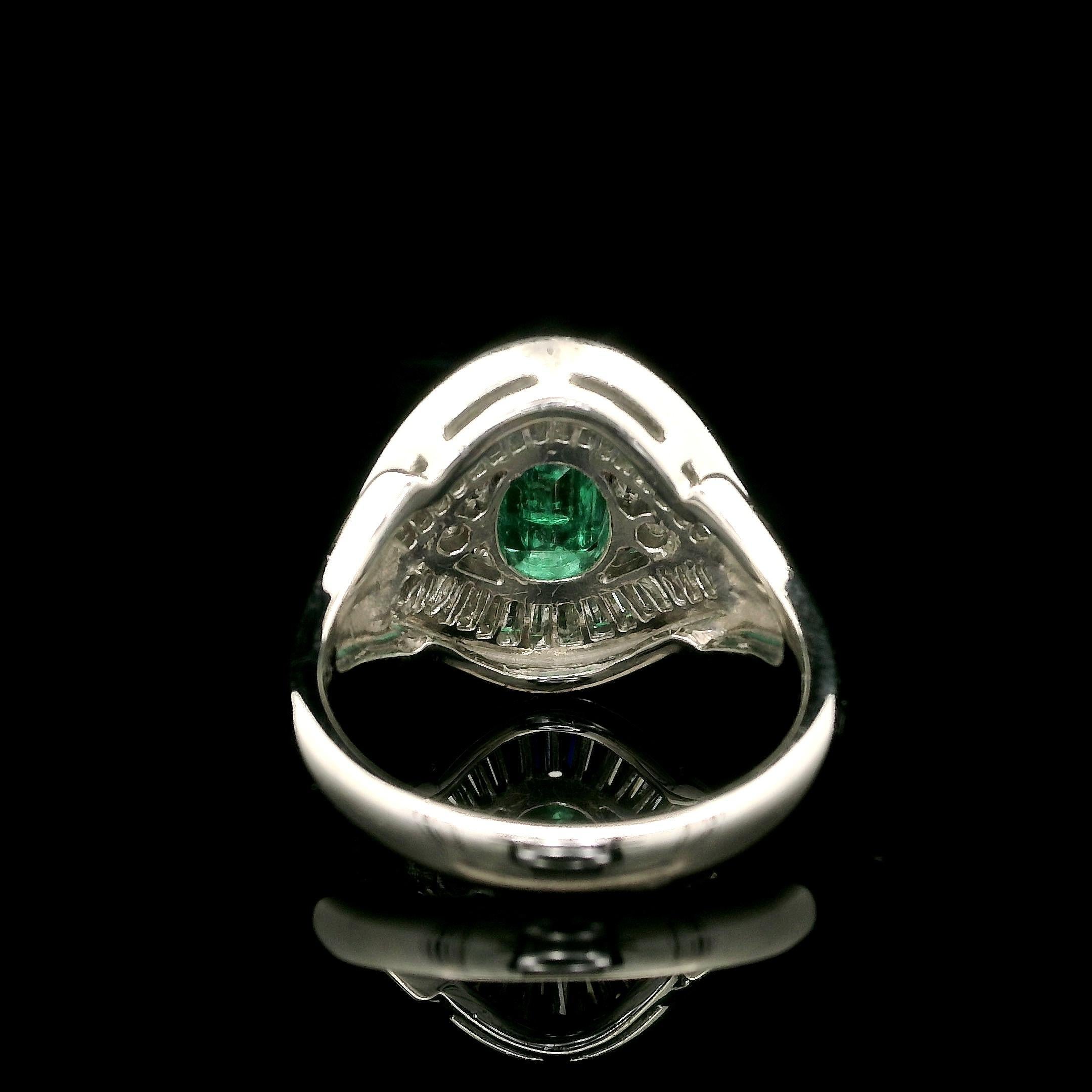 Platinum GIA High Quality 2ctw Colombian Emerald w/ Diamond Flared Ring For Sale 2
