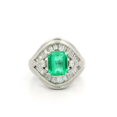 Platinum GIA High Quality 2ctw Colombian Emerald w/ Diamond Flared Ring