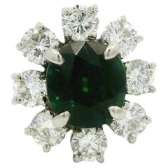 Platinum GIA High Quality 3.21ctw Tsavorite w/ Diamond Halo Flower Cluster Ring