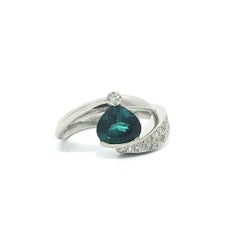 Platinum GIA Indicolite Green Blue Tourmaline Diamond Wrap By Pass Band Ring