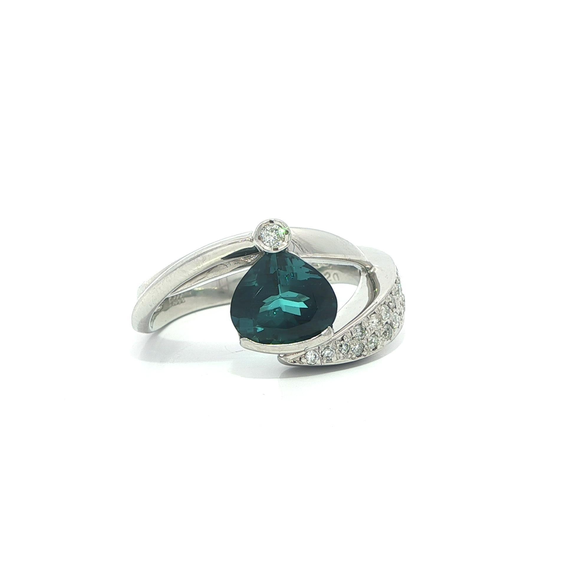 Platinum GIA Indicolite Green Blue Tourmaline Diamond Wrap By Pass Band Ring in vendita