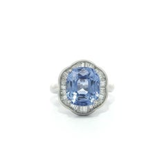 Platinum GIA Large 6.32ct Cushion Ceylon No Heat Sapphire Diamond Ballerina Ring