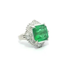Platinum GIA Large 7.38ctw Very Fine Colombian Emerald w/ Diamond Ballerina Ring