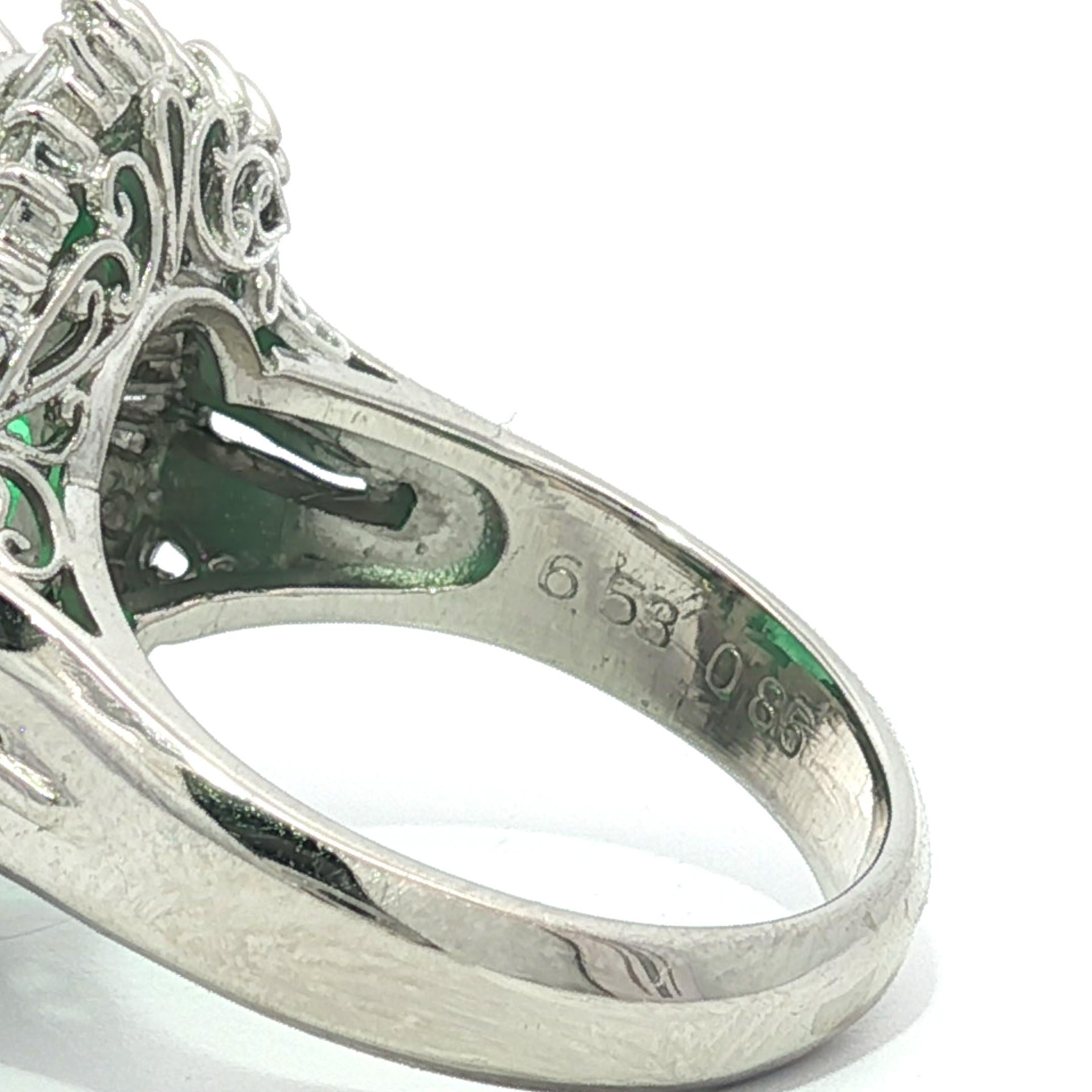Bague ballerine en platine GIA 7.38ctw très fine émeraude colombienne avec diamant Pour femmes en vente