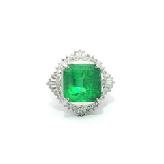 Bague ballerine en platine GIA 7.38ctw très fine émeraude colombienne avec diamant