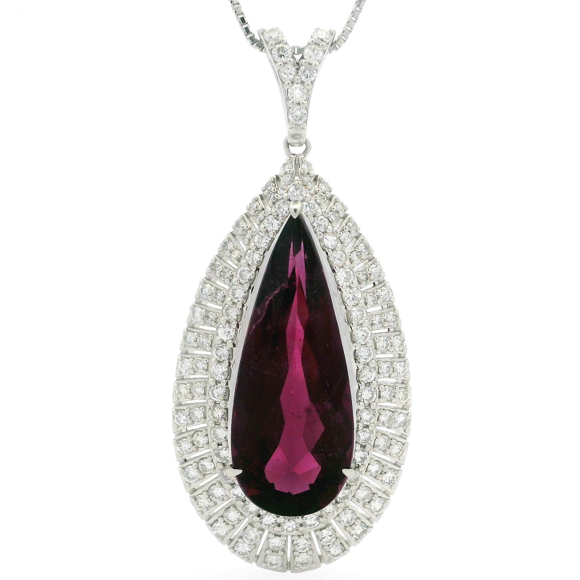 Collana con ciondolo in platino GIA a forma di pera grande con tormalina rubellite e diamanti in vendita 5