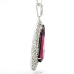 Platinum GIA Large Pear Tear Drop Rubellite Tourmaline Diamond Pendant Necklace