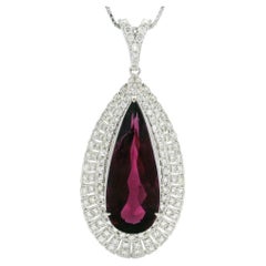 Collar Colgante de Diamantes GIA Platino Gran Gota de Lágrima de Pera Rubelita Turmalina