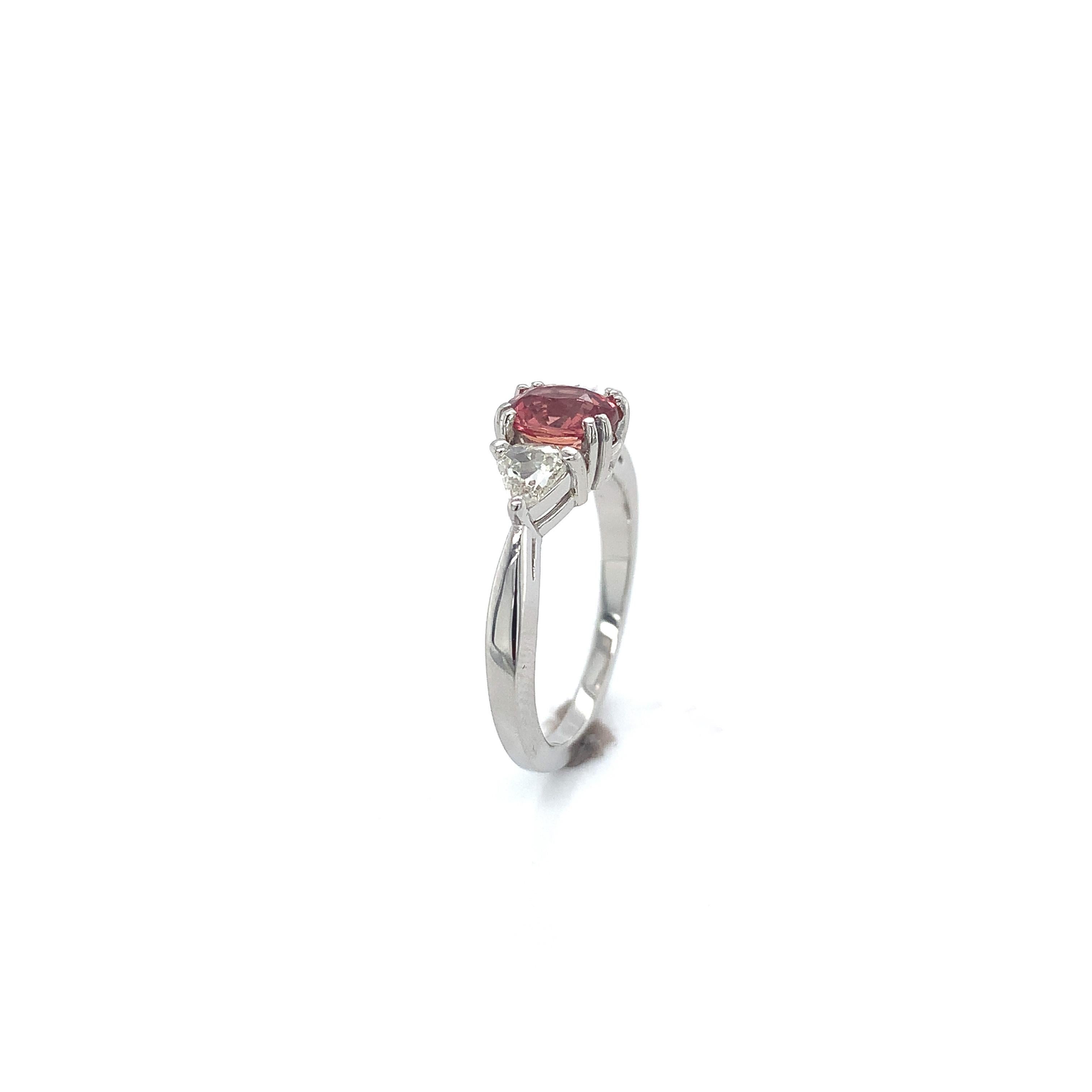 Oval Cut Platinum GIA Natural 1.03 carat Padparadscha Sapphire Ring For Sale